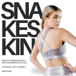 BSP Active Sports Bra Silver Metallic Snakeskin Large EUC